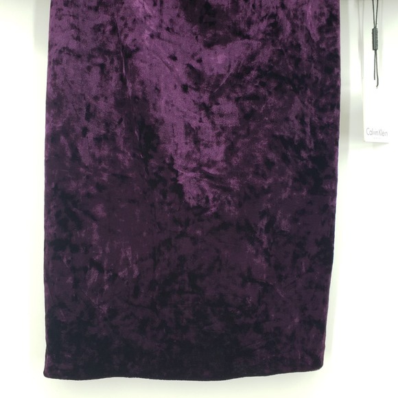 Calvin Klein Crushed Velvet Dress 4 Bell Sleeve Sheath Knee Length Purple NWT - Picture 6 of 10